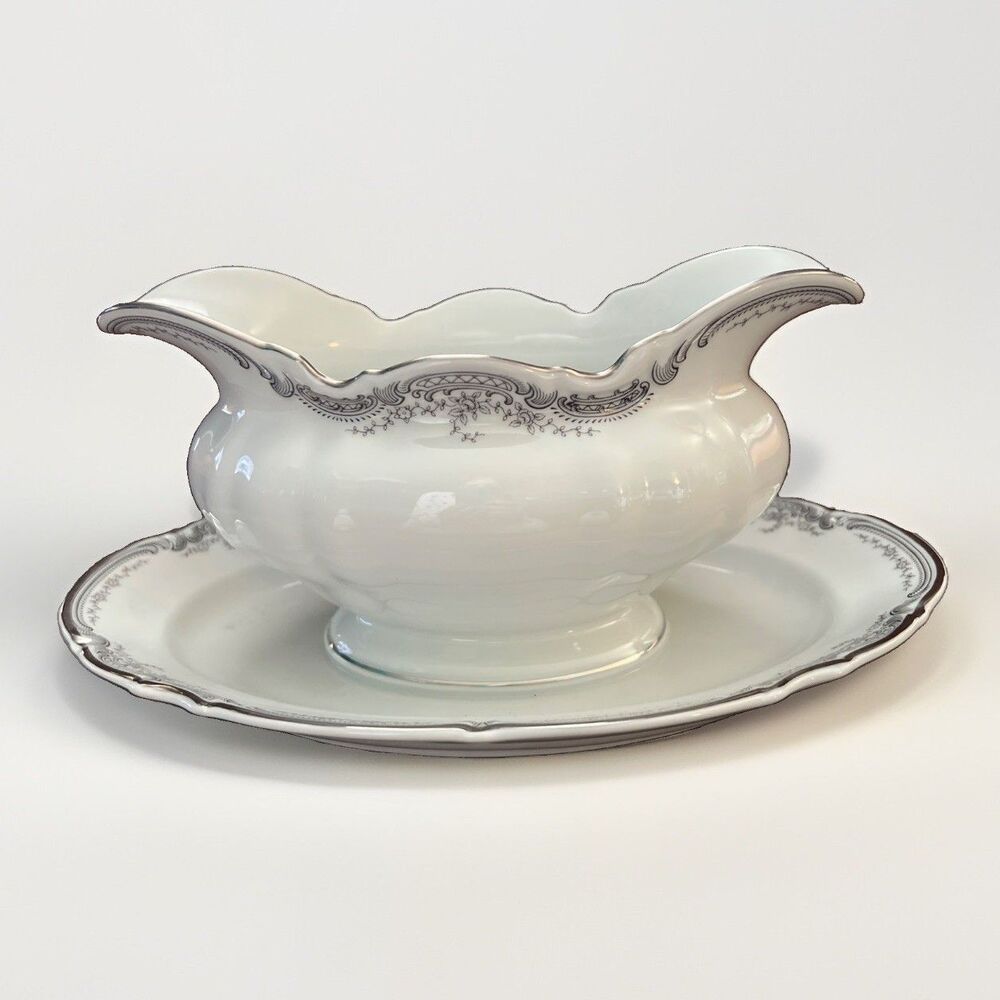 Hutschenreuther Sylvia Lorelei/Loreley Gravy Boat w/ Attached Underplate MCM
